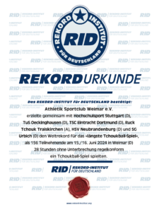 Urkunde für das längste Tchukball-Spiel am 15./16.06.2024